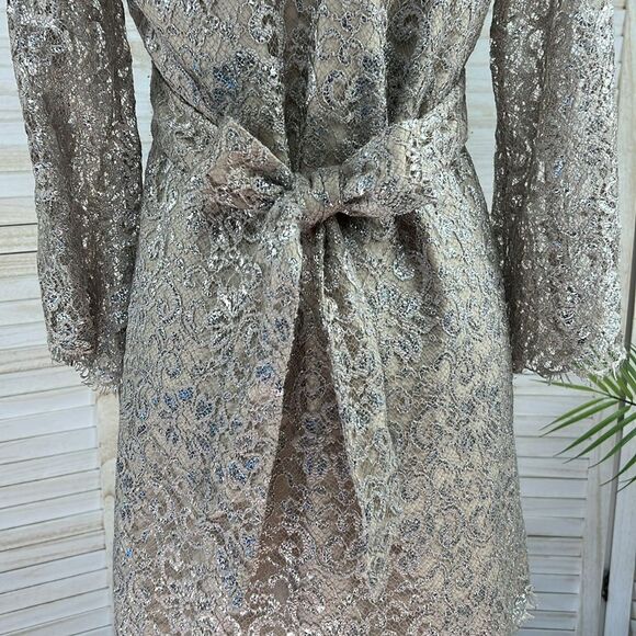Corey Lynn Calter Anthropologie Metallic Lace Skater Mini Dress XS - Picture 10 of 13